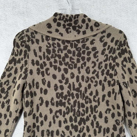 Chicos Leopard Cardigan Sweater Womens 0 SMALL Wool Brown Long Sleeve Long Line - Picture 8 of 14
